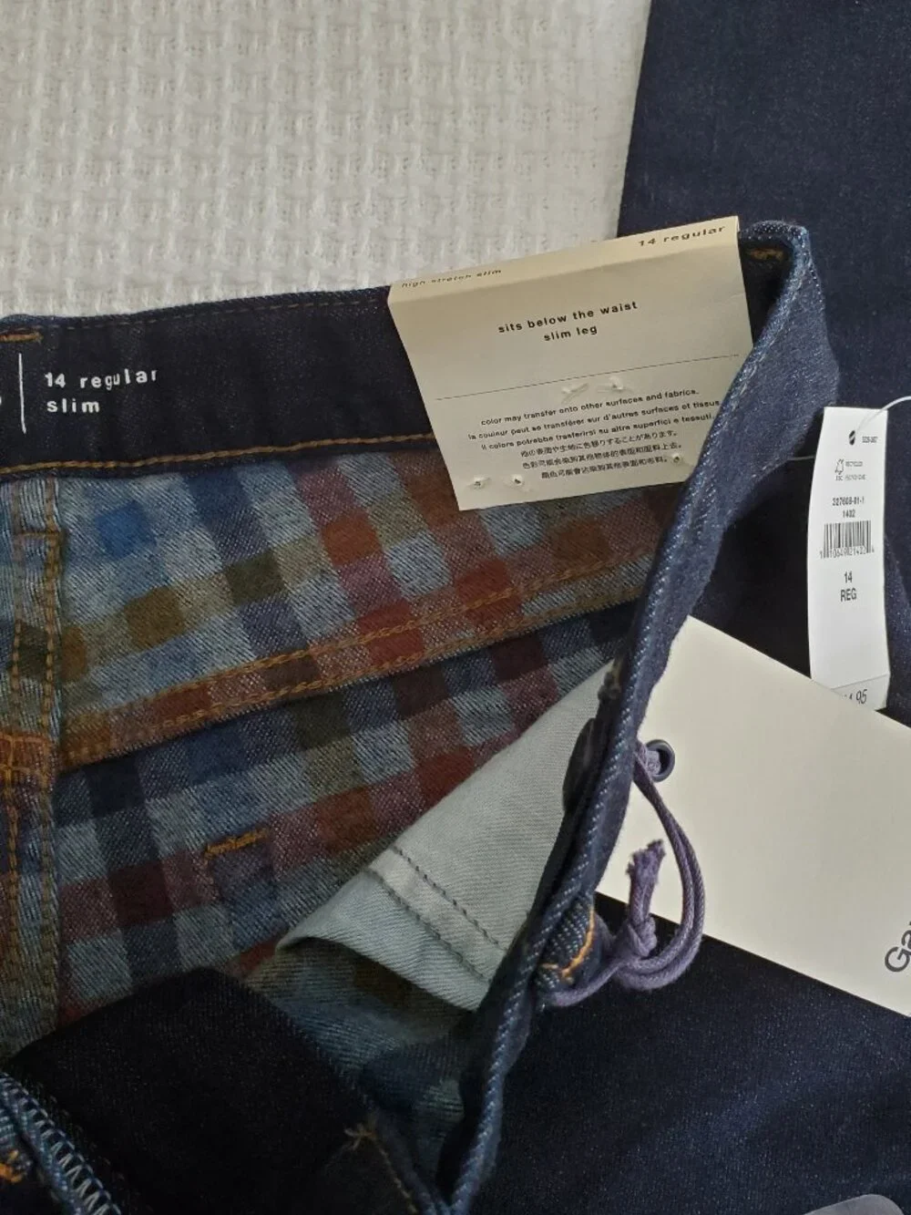 NWT GapKids Plaid Lined Blue Jeans in 14 Reg
